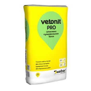 Шпатлевка суперфинишная белая Weber Vetonit PRO (25 кг)_КТГ