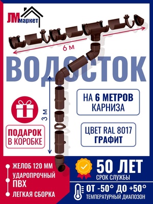 Водосток для крыши 6м/3м, RAL 8017, цвет шоколад